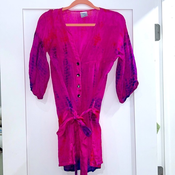 Anna Kosturova Silk Lola tunic Hot pink tie dye Small - Picture 2 of 4